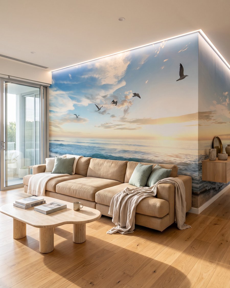 Oiseaux au-dessus de l’écume dans un intérieur