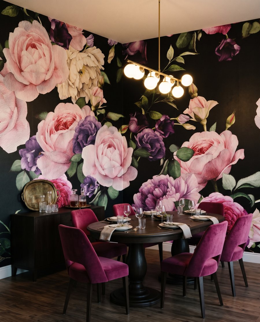 Roses sur fond noir dans un intérieur