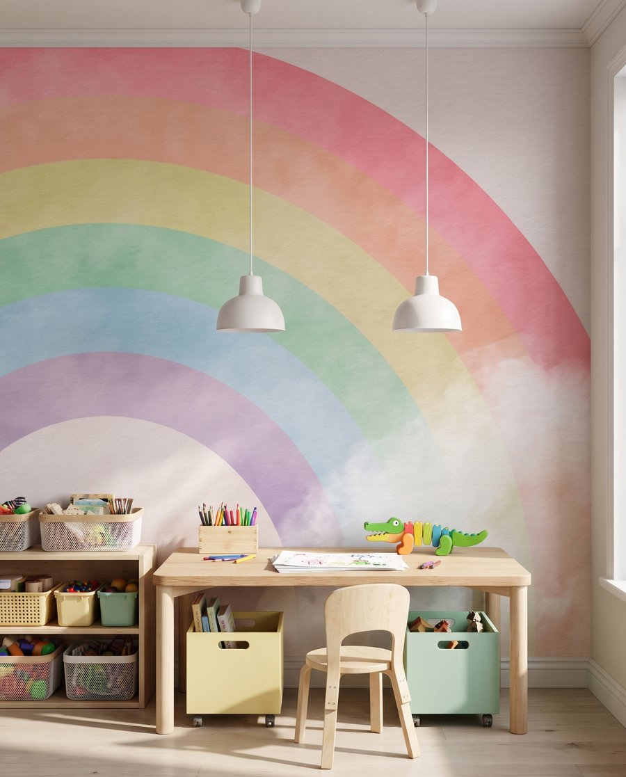 Arc-en-ciel en douce aquarelle dans un intérieur