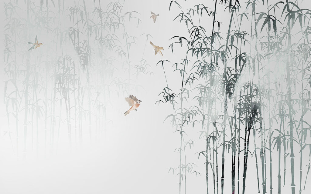 Bambous et oiseaux — motif complet