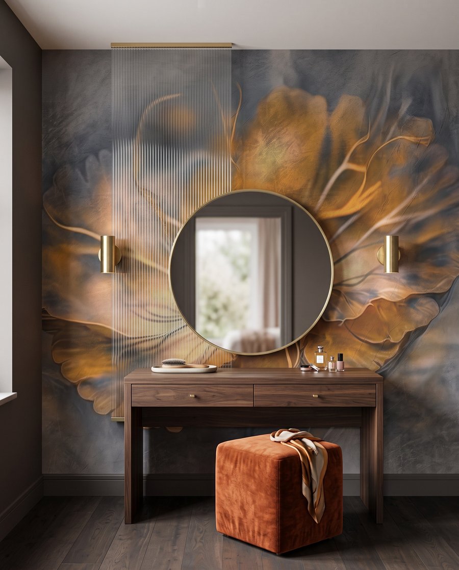 Fleur en lumière d’ambre dans un intérieur