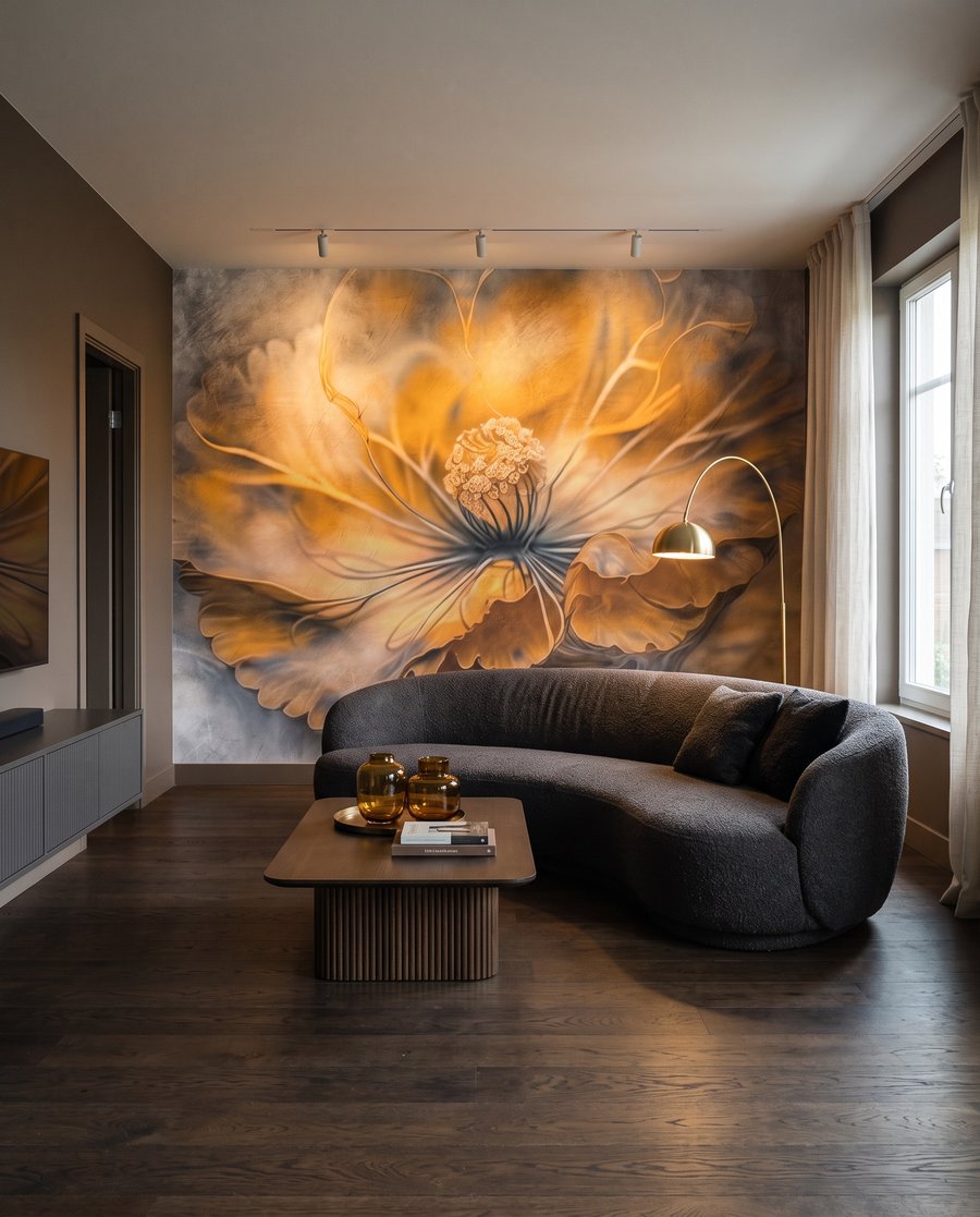Fleur en lumière d’ambre dans un intérieur