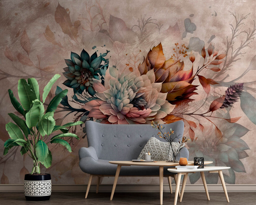 Fleurs aux pastels patinés dans un intérieur