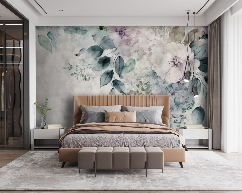 Fleurs sur brume grise dans un intérieur