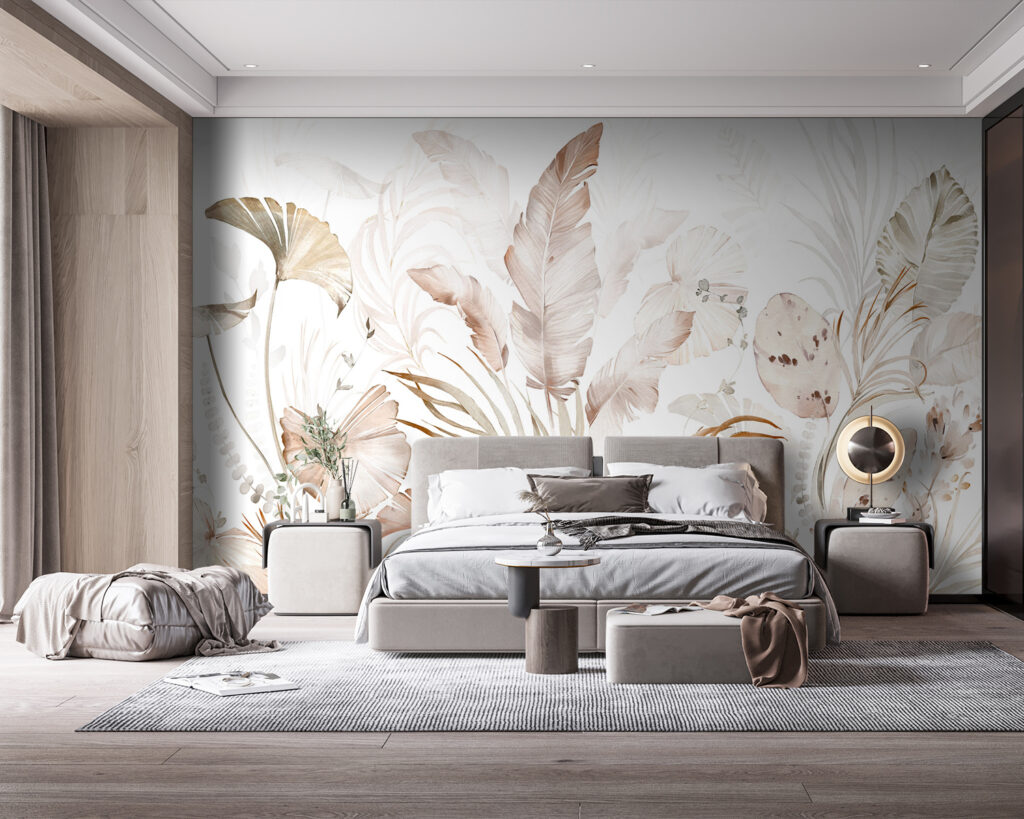 Éventails aux tons sable dans un intérieur