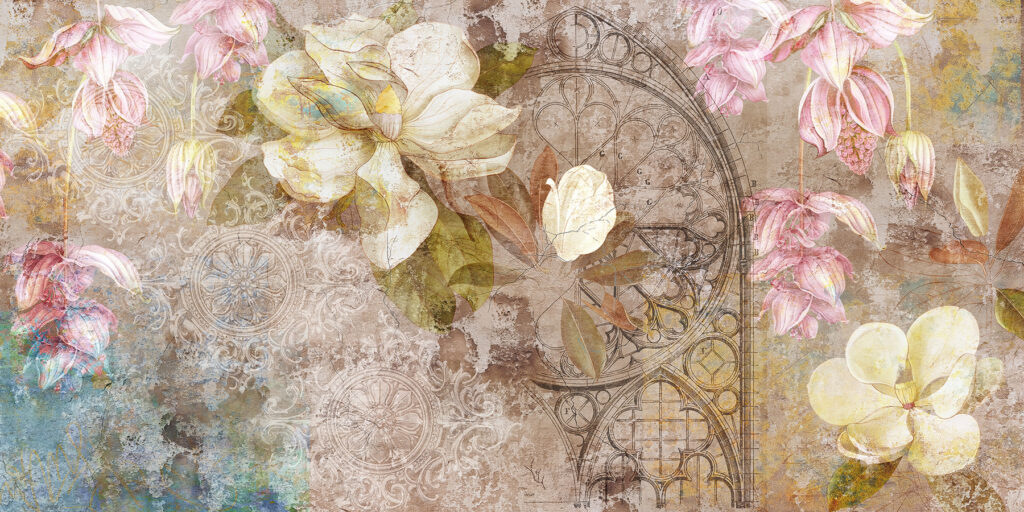 Magnolias et ornement vintage — motif complet
