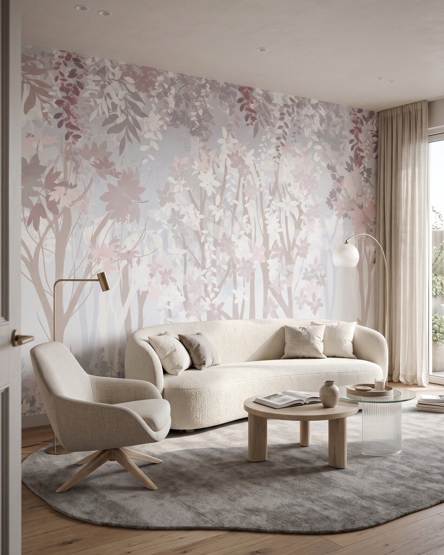 Sous-bois rose pâle dans un intérieur