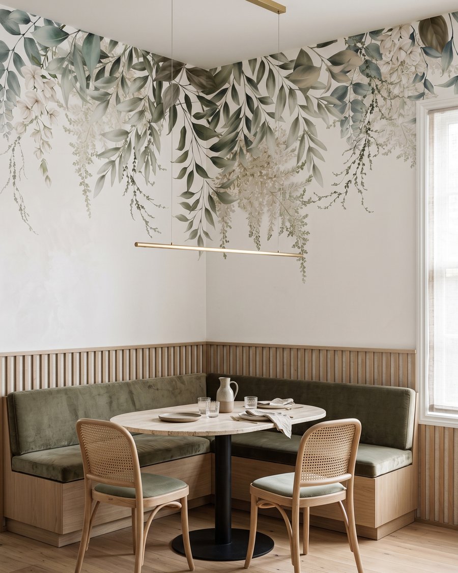 Petites feuilles vertes suspendues dans un intérieur