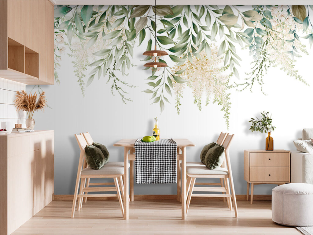 Petites feuilles vertes suspendues dans un intérieur