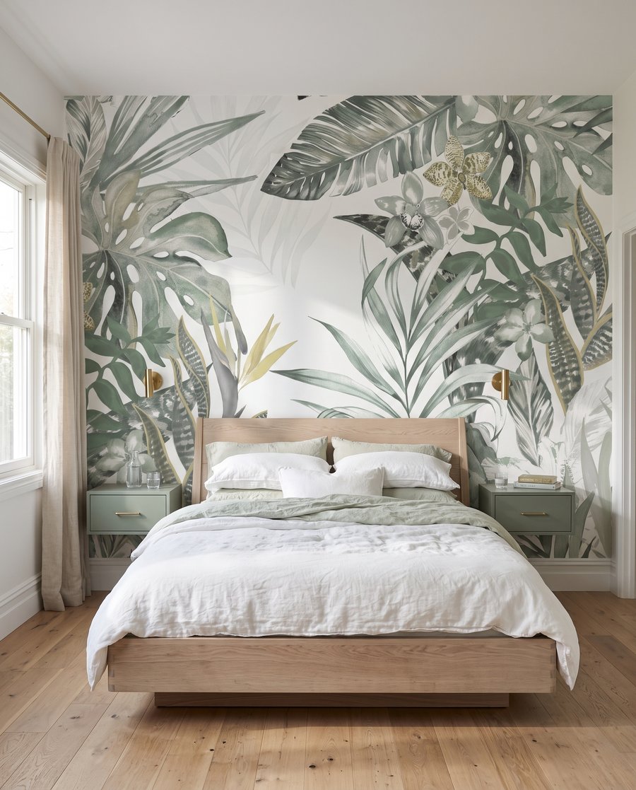 Feuilles tropicales en lignes dans un intérieur