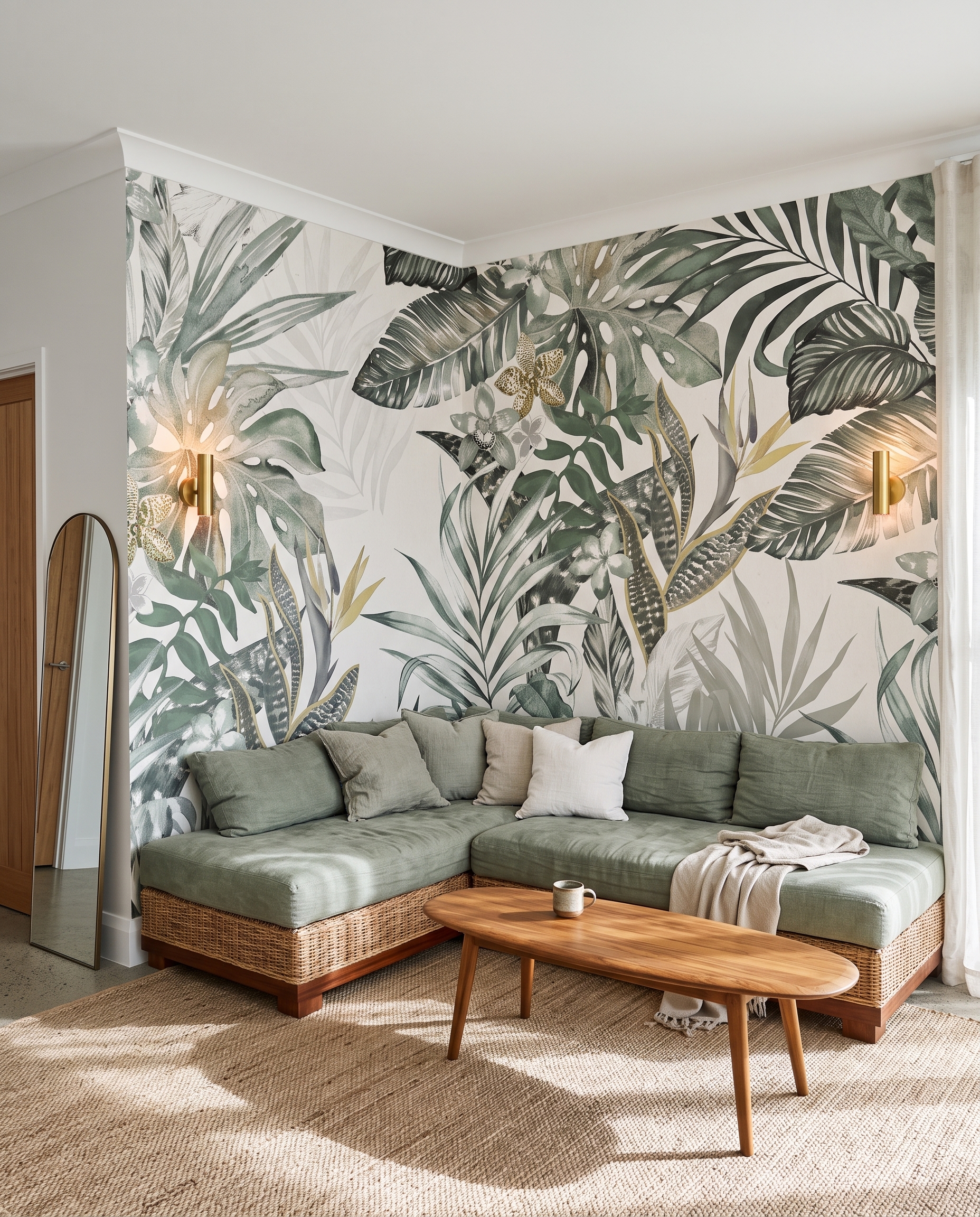 Feuilles tropicales en lignes dans un intérieur