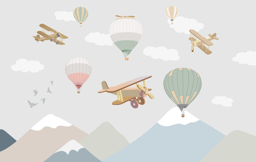 Montgolfières et petits avions — motif complet
