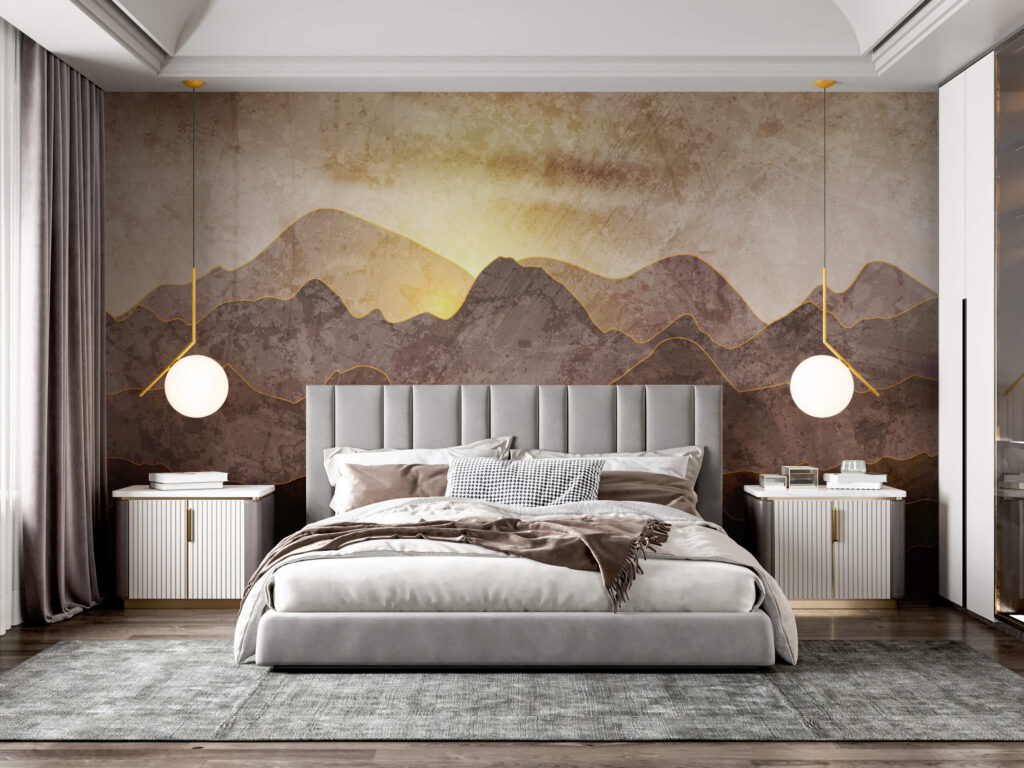 Soleil et montagnes brunes dans un intérieur