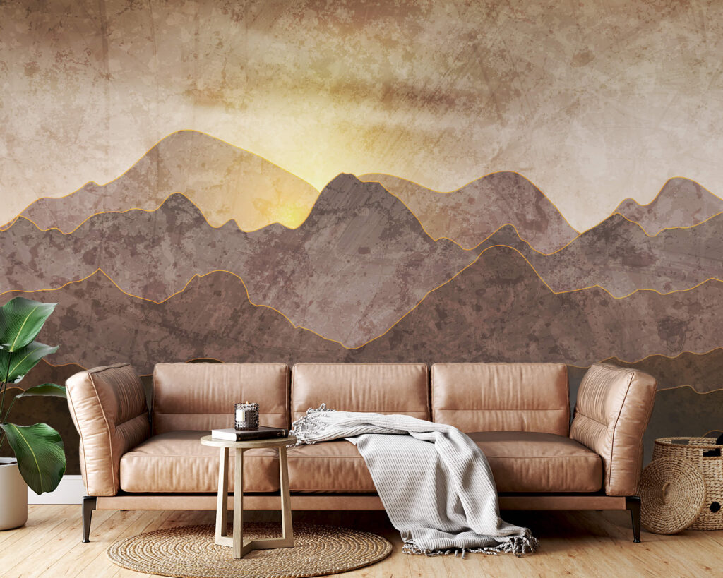 Soleil et montagnes brunes dans un intérieur