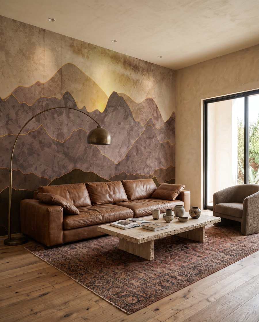 Soleil et montagnes brunes dans un intérieur