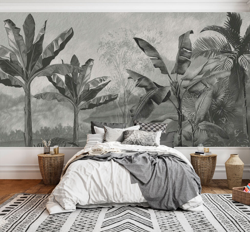Jungle en touches grises dans un intérieur
