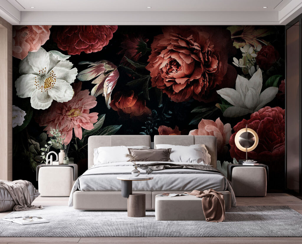 Fleurs sorties de l’ombre dans un intérieur