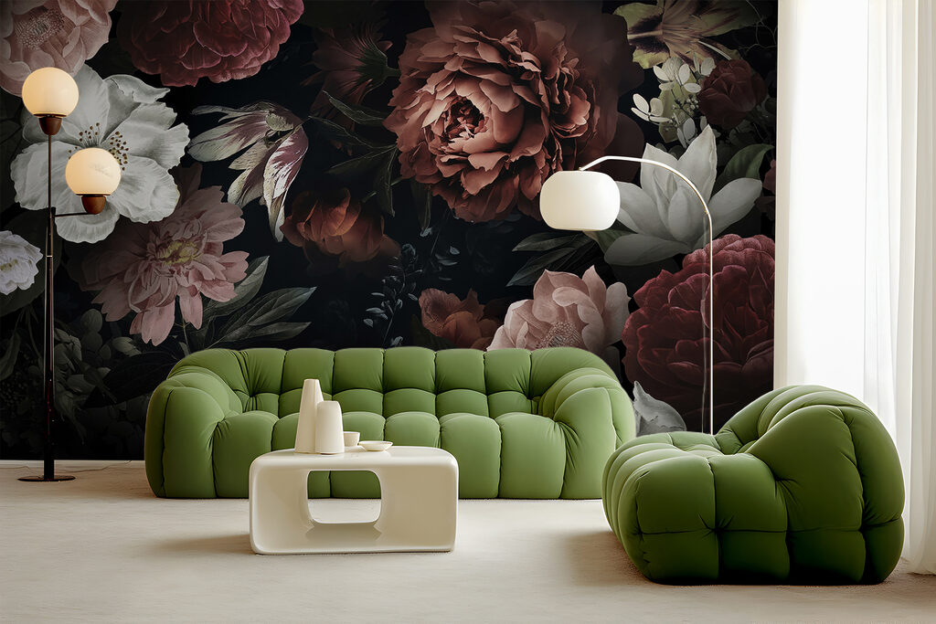 Fleurs sorties de l’ombre dans un intérieur