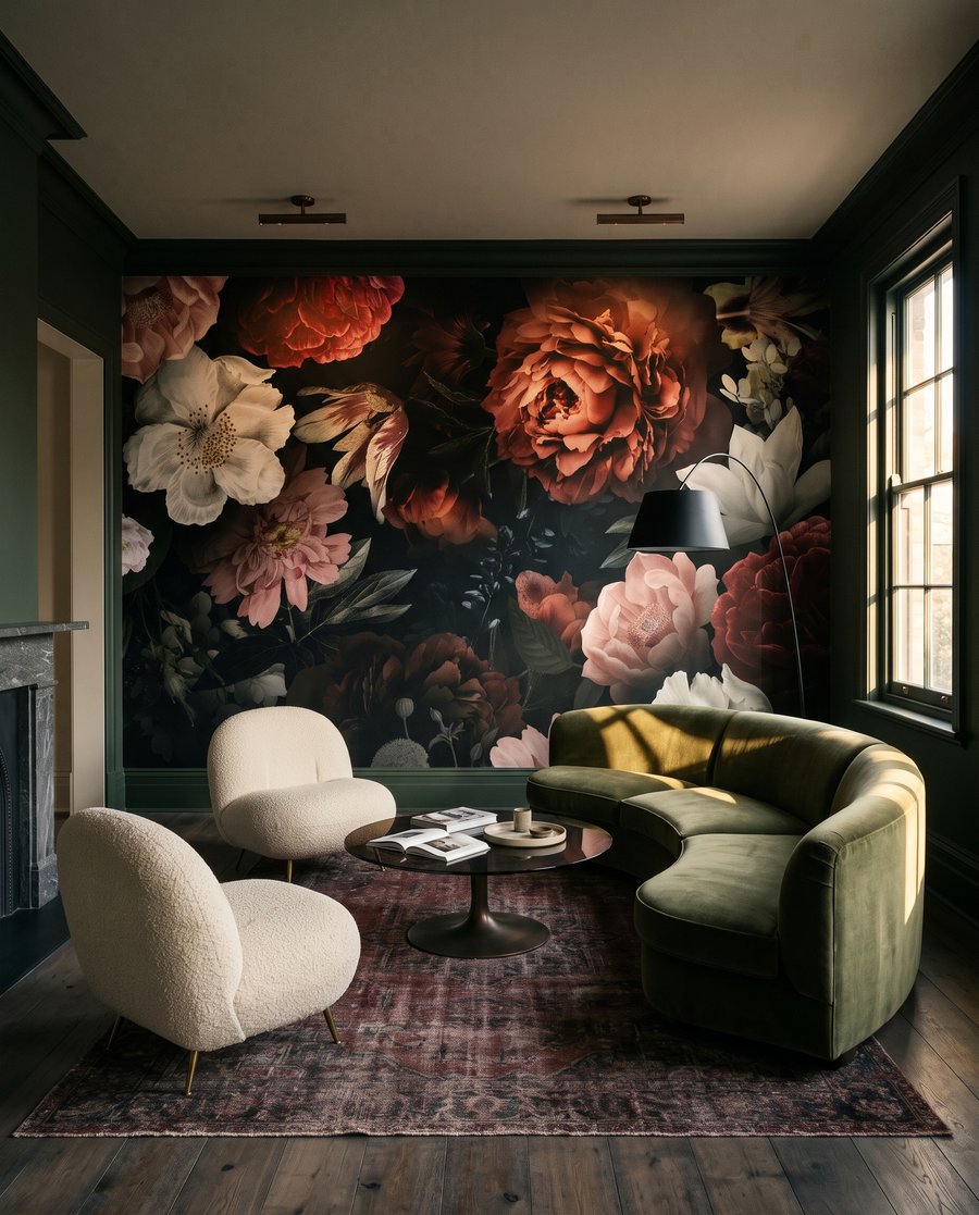 Fleurs sorties de l’ombre dans un intérieur