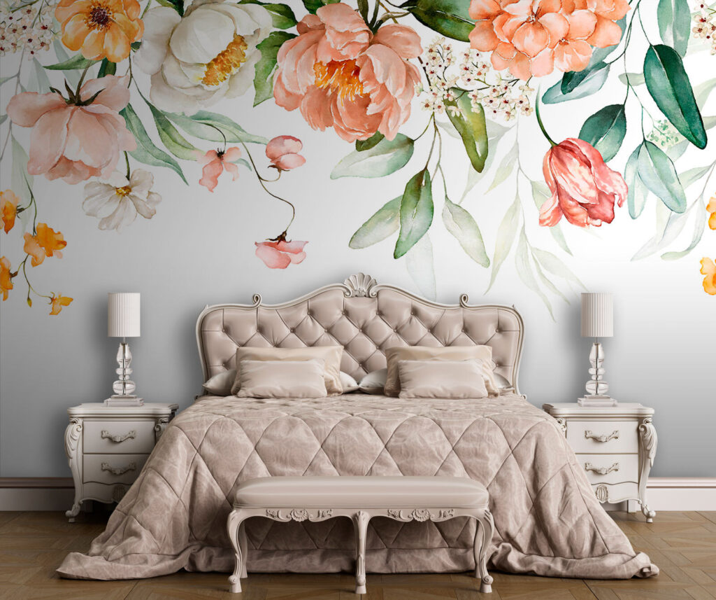 Rideau de fleurs pêche dans un intérieur