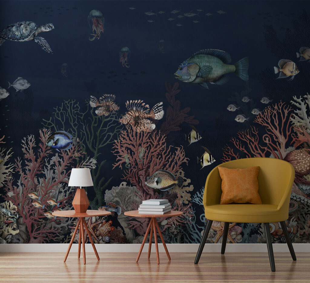 Récif en bleu profond dans un intérieur