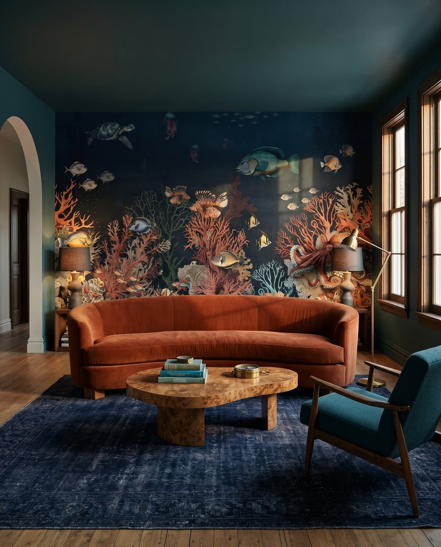 Récif en bleu profond dans un intérieur