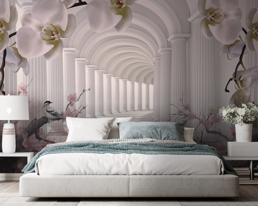 Arches blanches et oiseaux — intérieur 2