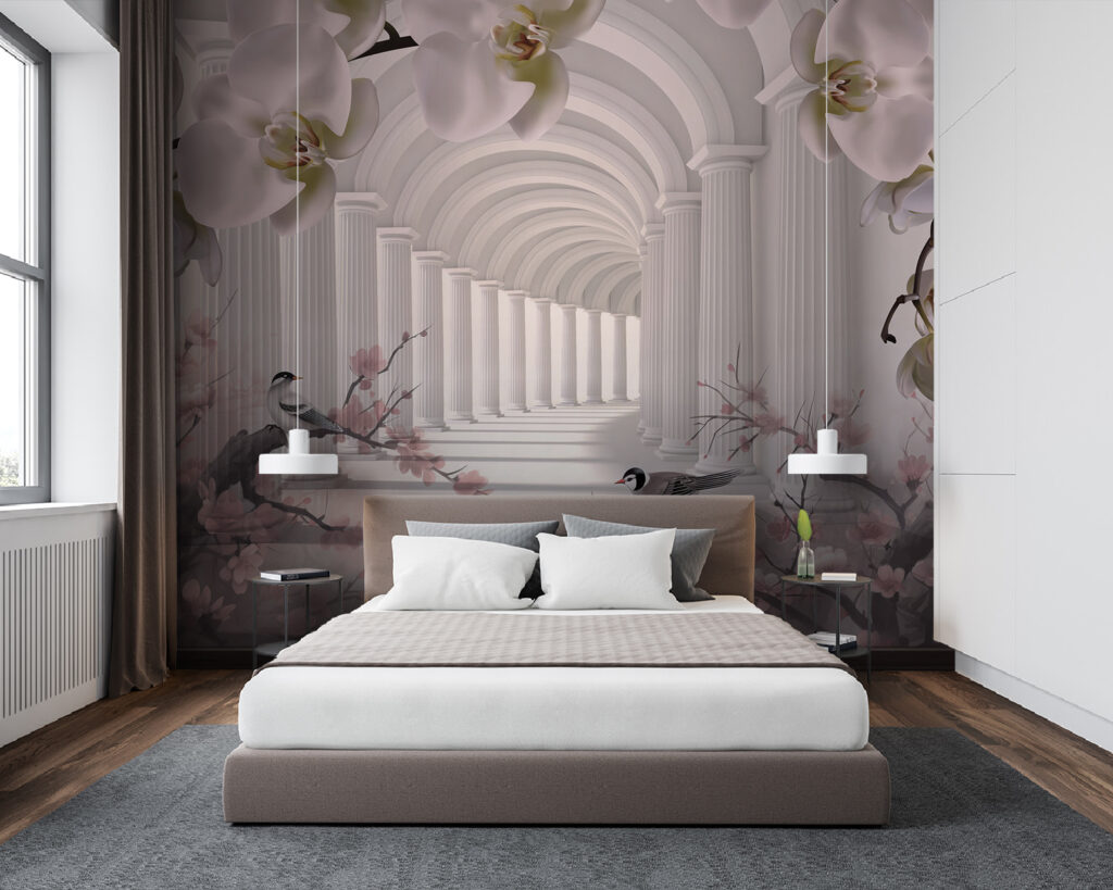 Arches blanches et oiseaux — intérieur 3