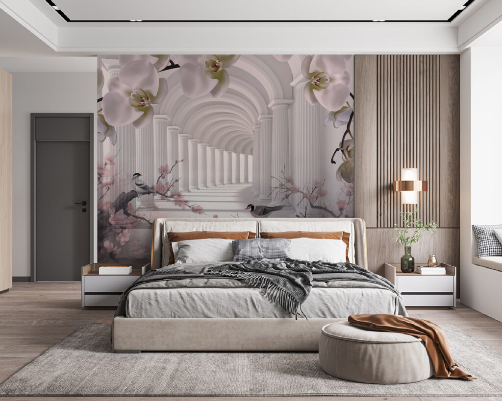Arches blanches et oiseaux — intérieur 4