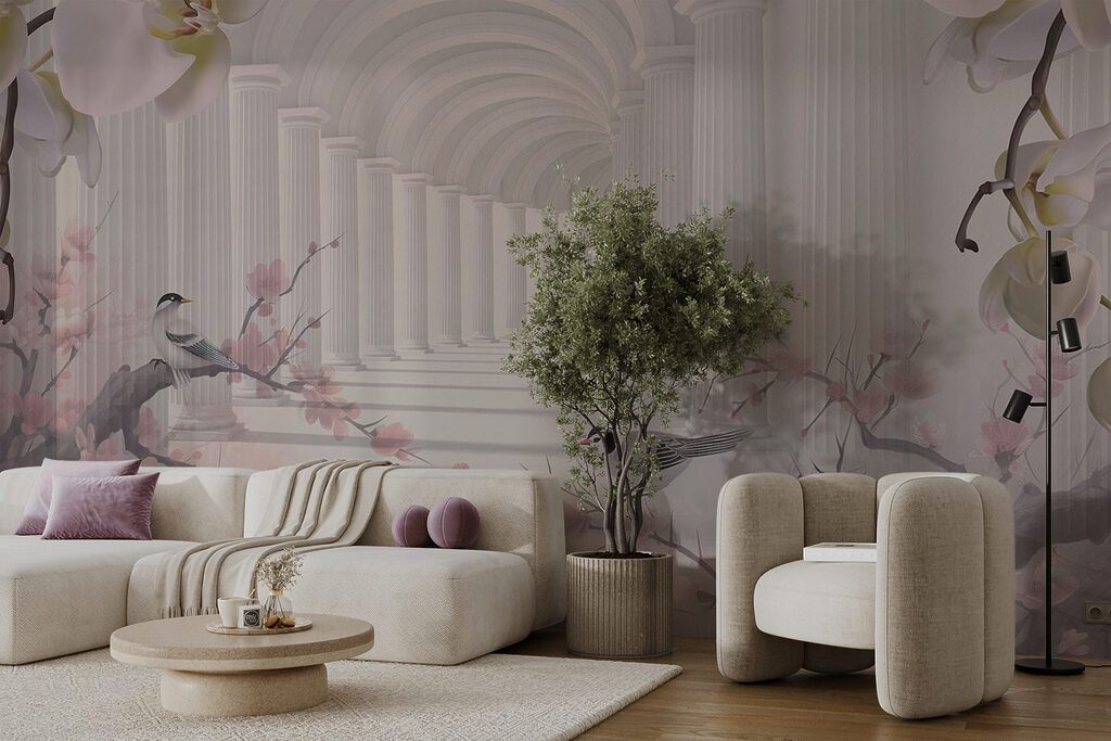 Arches blanches et oiseaux — intérieur 7