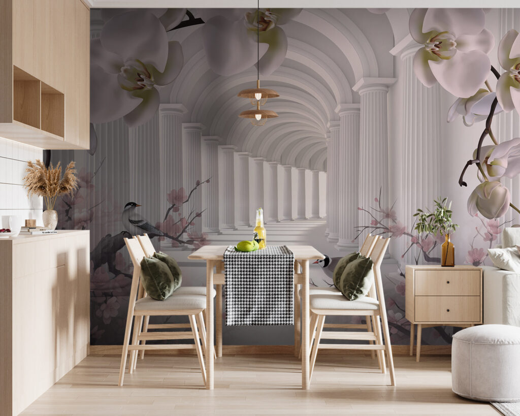 Arches blanches et oiseaux — intérieur 5