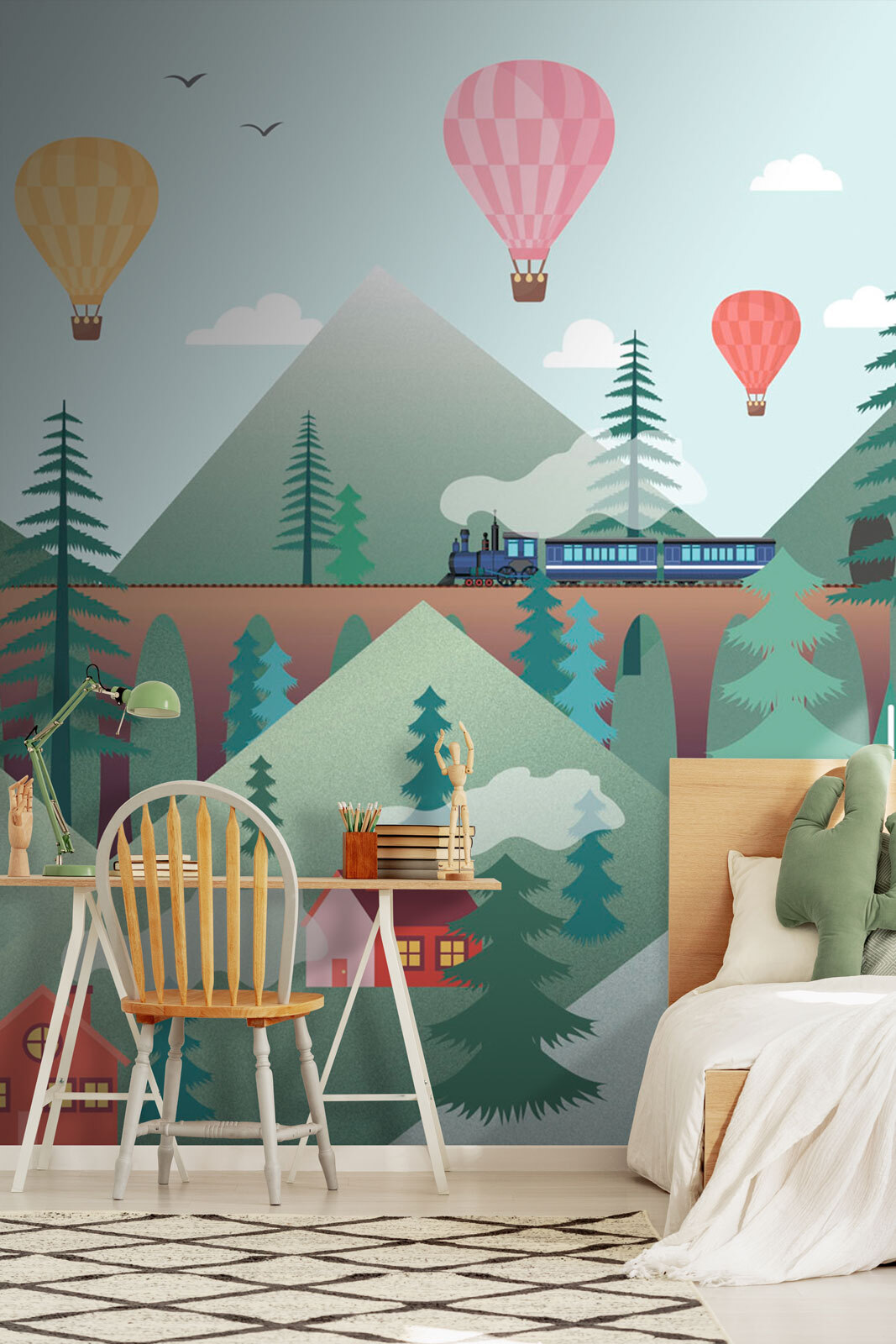 Train et montgolfières colorées — intérieur 1