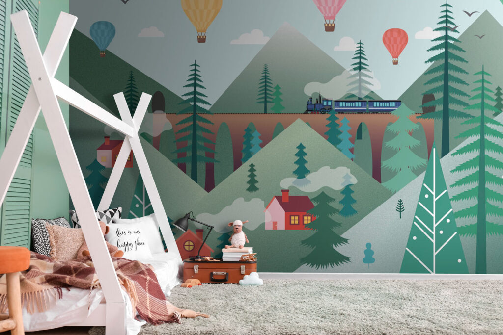Train et montgolfières colorées — intérieur 2
