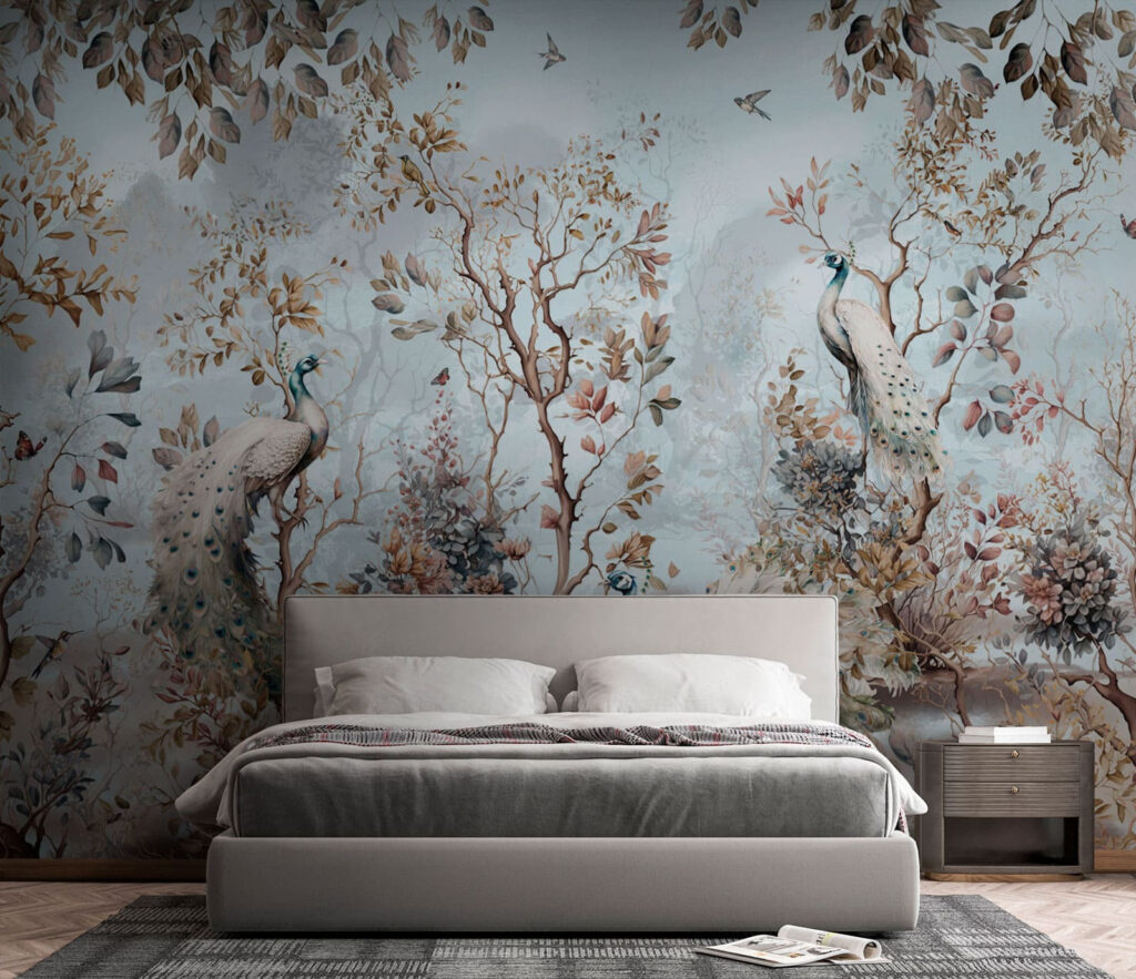 Forêt aux oiseaux pâles dans un intérieur