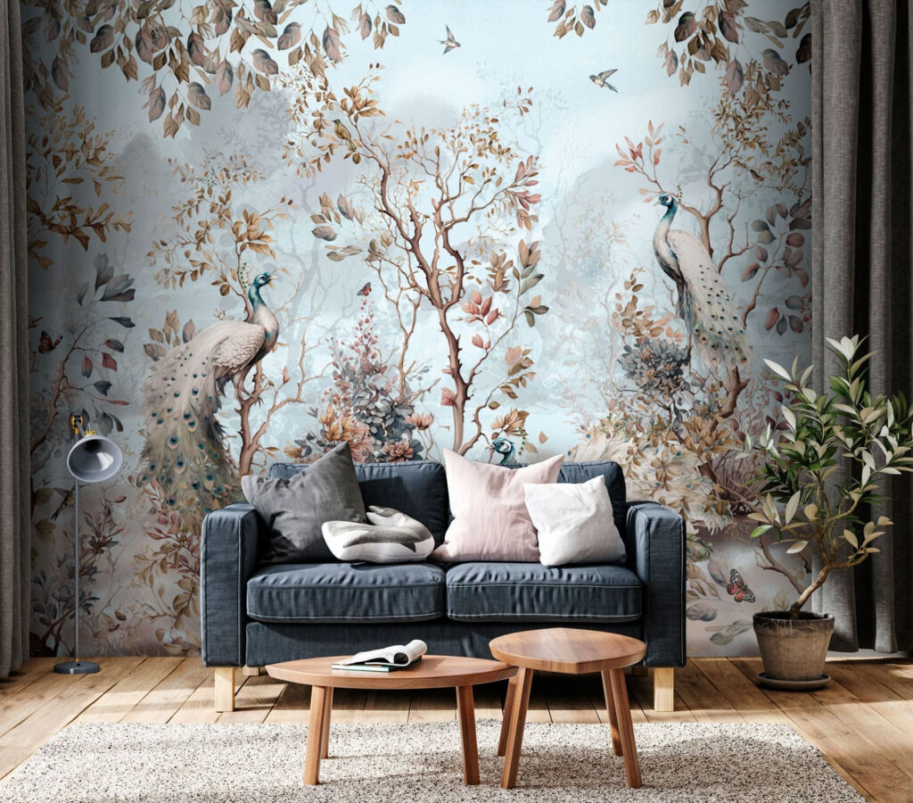 Forêt aux oiseaux pâles dans un intérieur