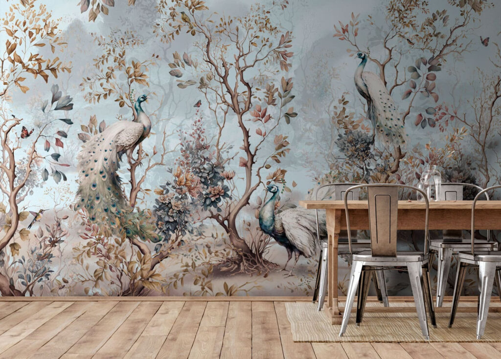 Forêt aux oiseaux pâles dans un intérieur