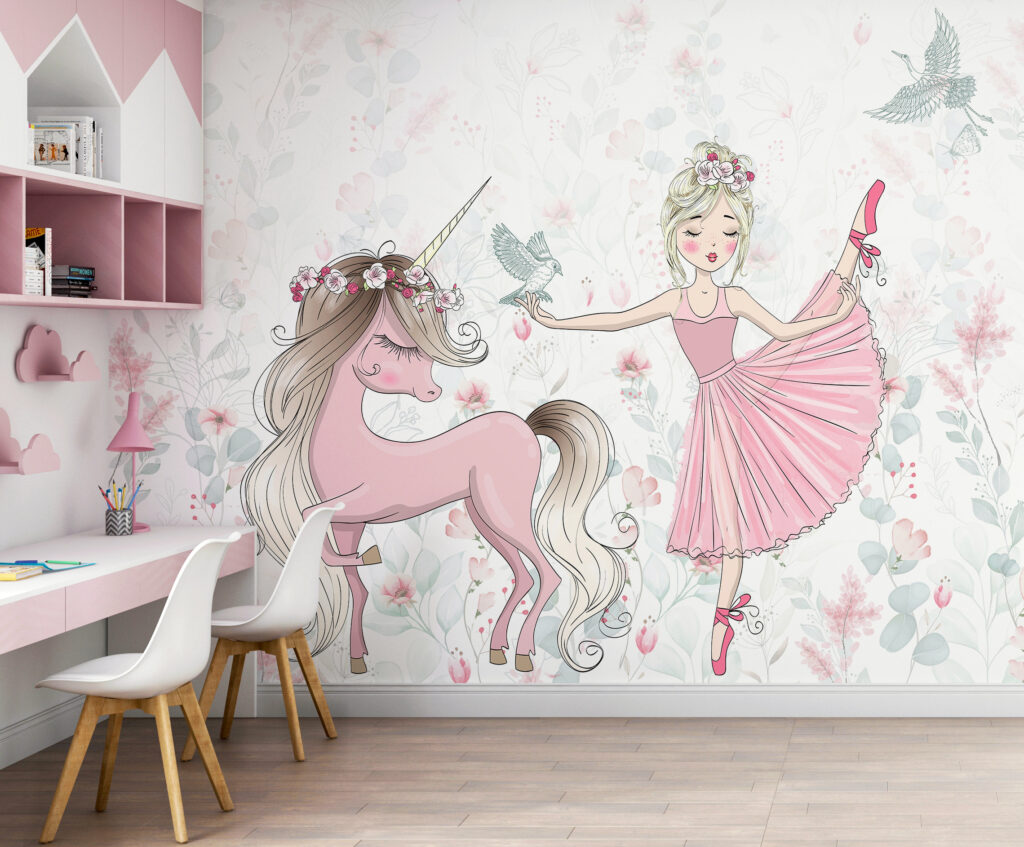 Ballerine et licorne dans un intérieur