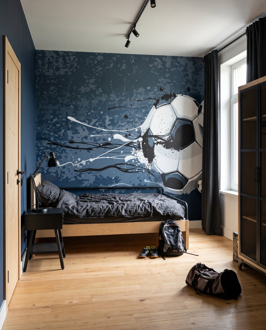Ballon et traînées bleues dans un intérieur