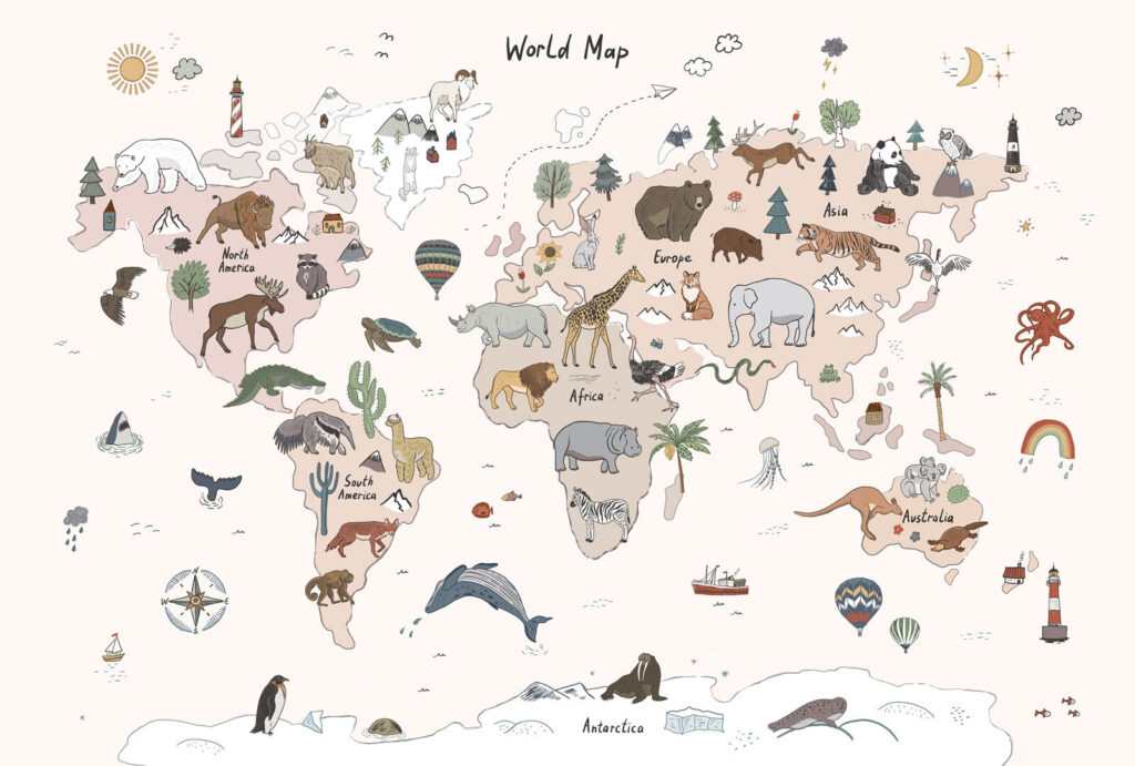 Mappemonde aux animaux — motif complet