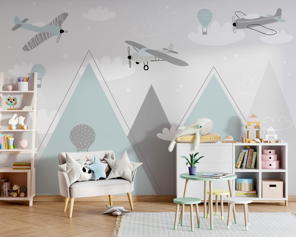 Avions et cimes pâles dans un intérieur