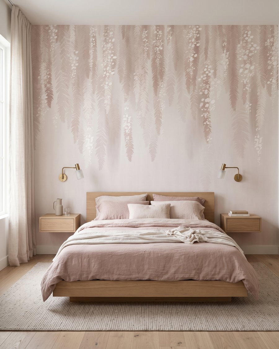 Guirlandes fleuries rose tendre dans un intérieur