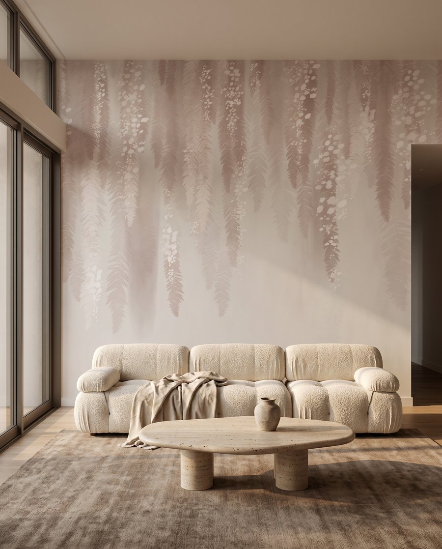 Guirlandes fleuries rose tendre dans un intérieur