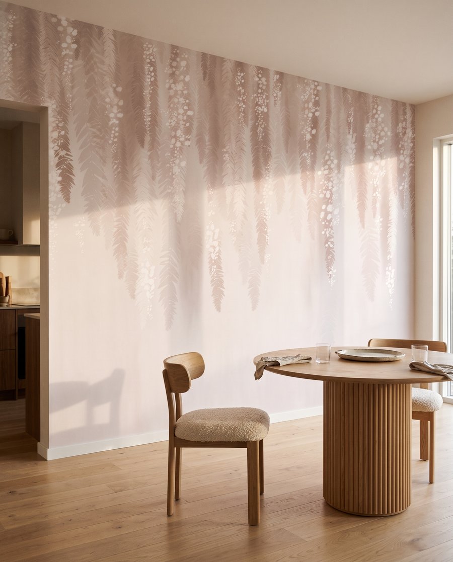 Guirlandes fleuries rose tendre dans un intérieur