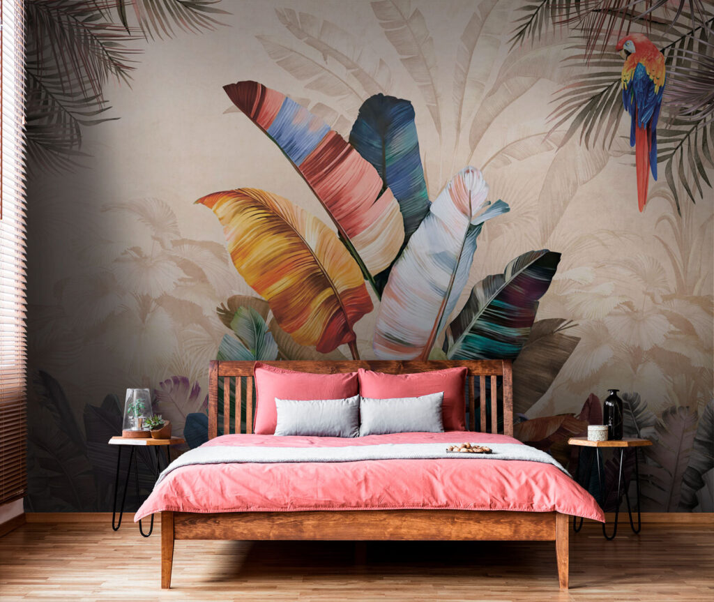 Feuillage coloré et oiseau — intérieur 1