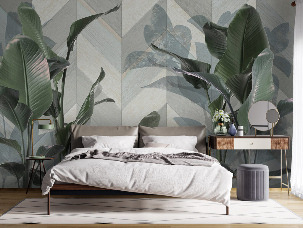 Feuilles sur plans obliques dans un intérieur