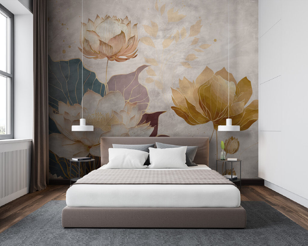 Fleurs aquatiques dorées dans un intérieur