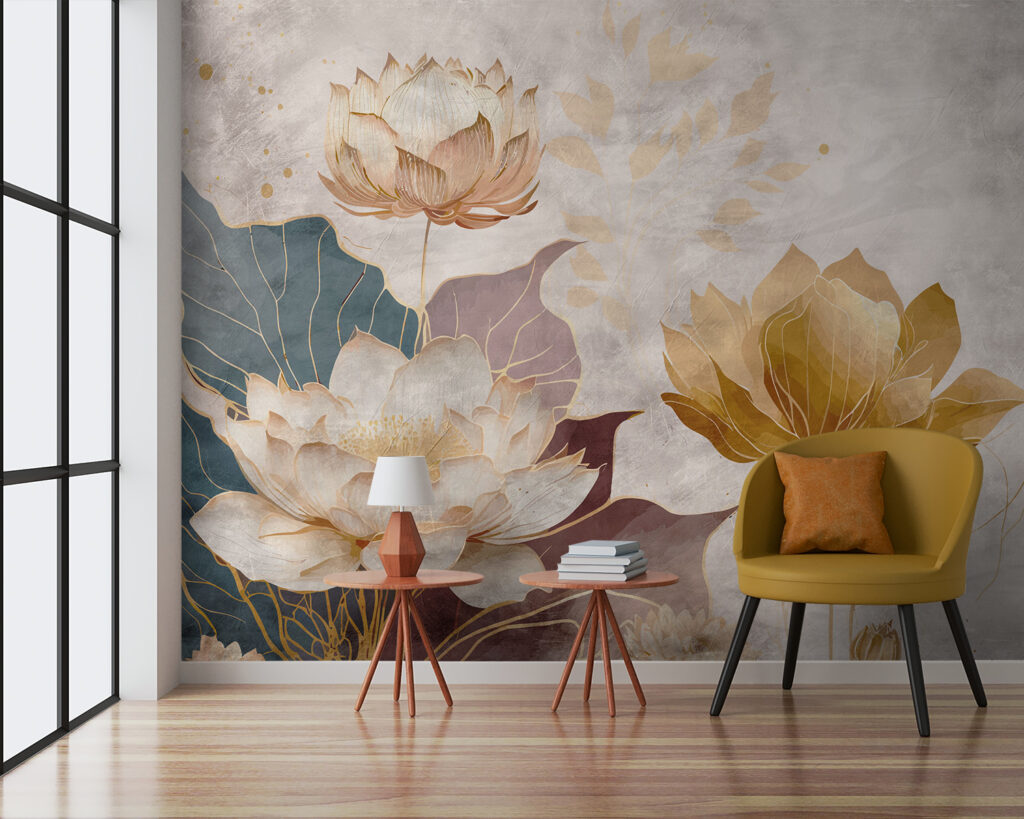 Fleurs aquatiques dorées dans un intérieur