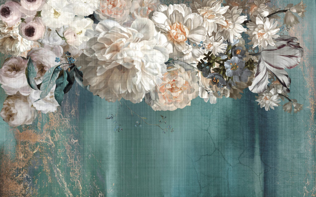 Fleurs blanches au pinceau — motif complet