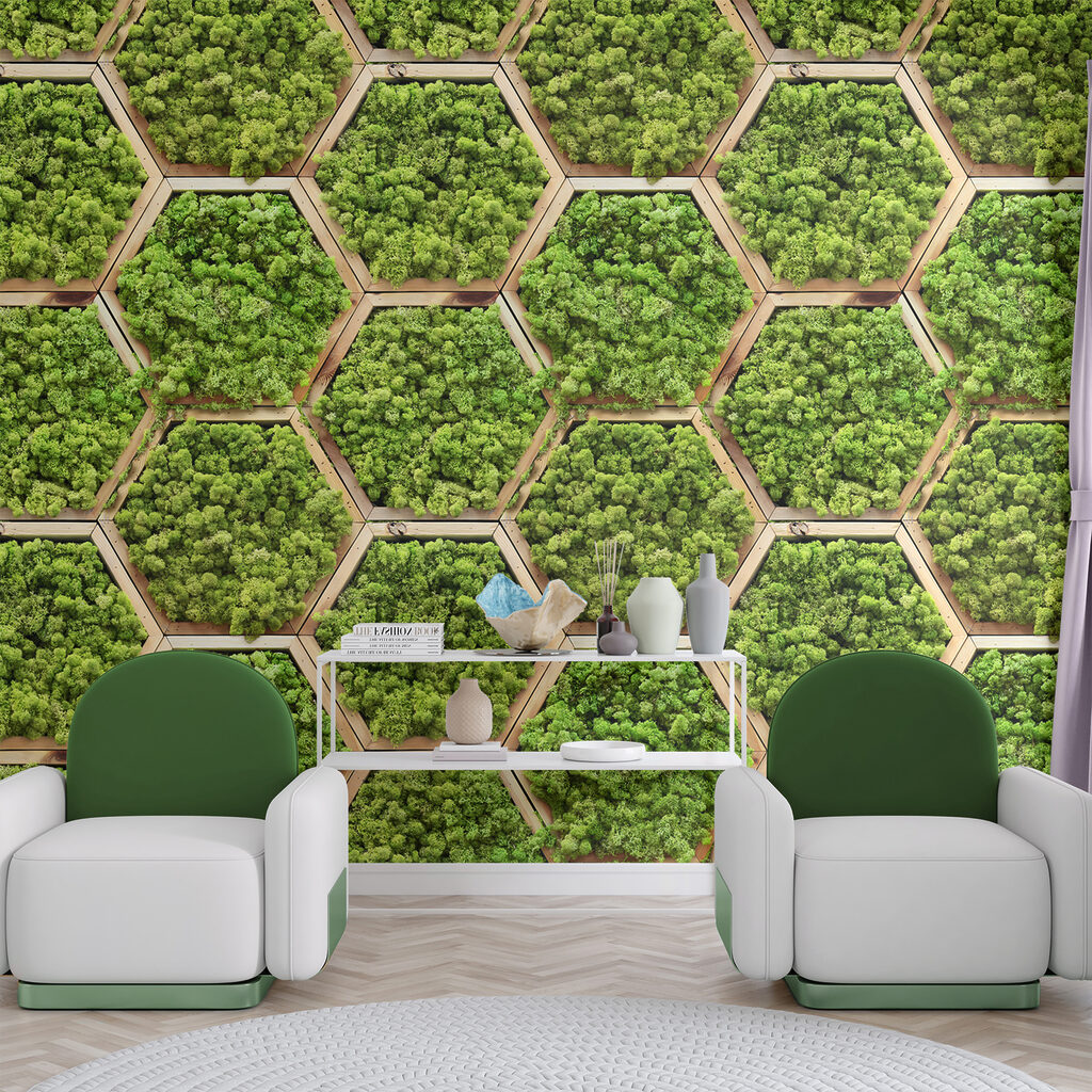 Hexagones de bois moussus — intérieur 5