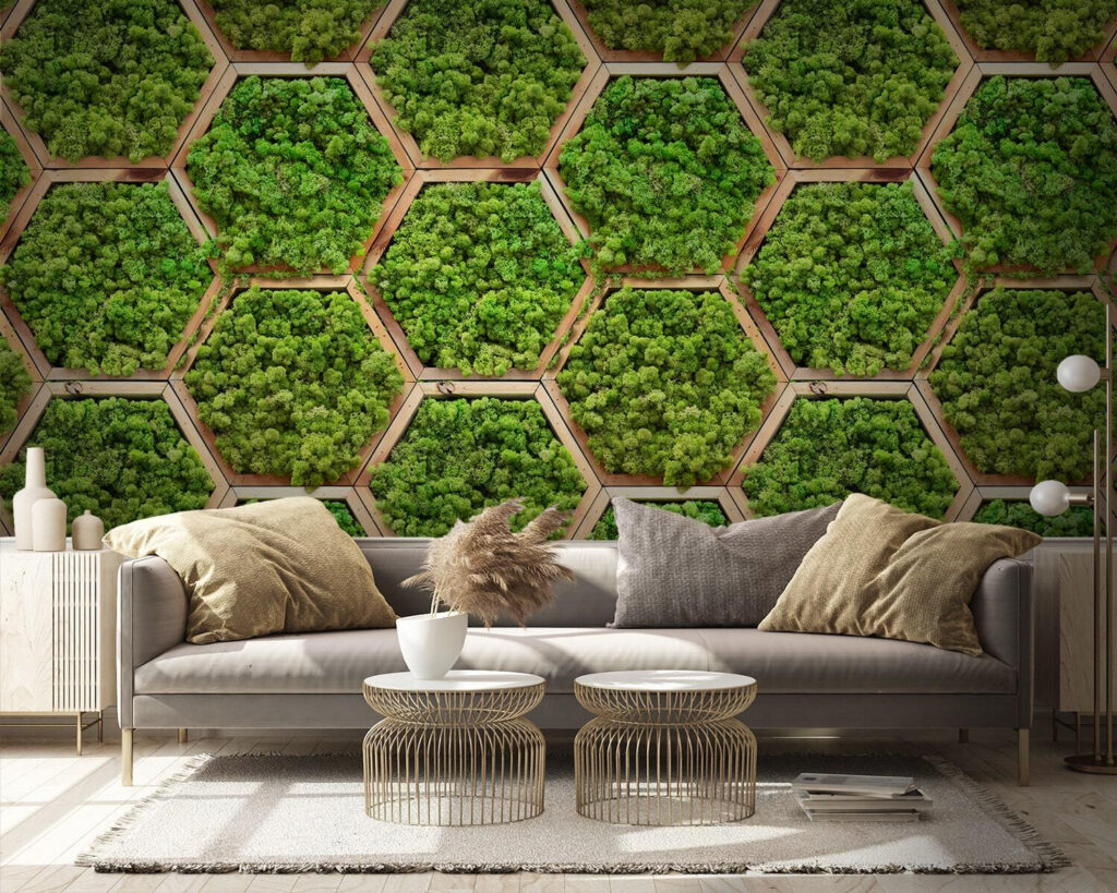 Hexagones de bois moussus — intérieur 3
